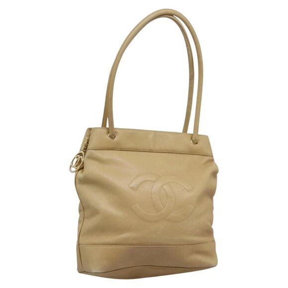 CHANEL COCO Mark Chain Shoulder Bag Grained Calf Skin Beige Gold - Picture 1 of 16